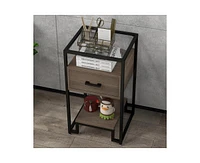 Gaomon Nightstand, End Table with Storage Drawer and 3-Tier Storage & Tempered Glass Top, Bedside Furniture with Steel Frame, Side Table for Bedroom