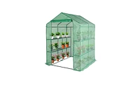 Slickblue Pipe Greenhouse with 8-Piece Grid Flower Stand - Zipper Rolling Door & Pe Cloth for Plants