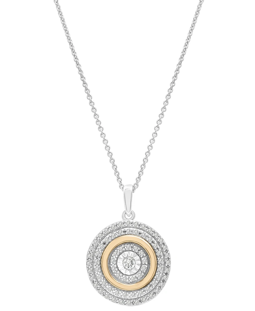 Diamond Circle 18" Pendant Necklace (1/4 ct. t.w.) in Sterling Silver and 14k Gold-Plate, Created for Macy's - Sterling Silver  Gold