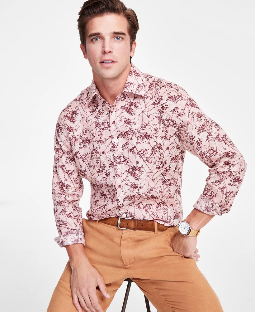 Club Room Men's Lisbon Long Sleeve Button-Front Printed Linen Shirt, Exclusively at Macy's