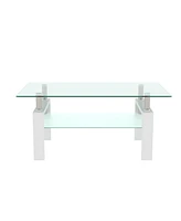 Slickblue White and Clear Modern Coffee Table for Living Room