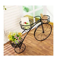 Unho Indoor Outdoor 3 Tiers Iron Garden Flower Stand Bicycle Shape Plant Rack Shelf