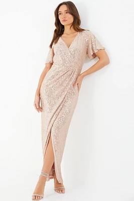 Quiz Women's Sequin Wrap Batwing Maxi Dress