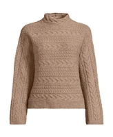 Lands' End Women's Boucle Funnel Neck All Over Cable Sweater