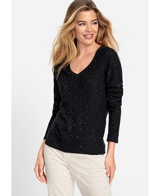 Olsen Women's Allover Sparkle V-Neck Pullover