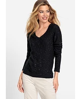 Olsen Women's Allover Sparkle V-Neck Pullover