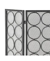 Modern 3-Panel Iron Fireplace Screen With Circular Pattern And Foldable Design
