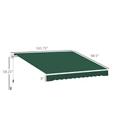 12' x 8' Retractable Awning Patio Awnings Sun Shade Shelter with Manual Crank Handle, 280g/m Uv & Water-Resistant Fabric and Aluminum Frame for Deck,