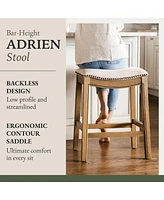 Maven Lane Adrien Saddle Barstool in Natural Wood Finish w/ Wheat Cream Fabric Upholstery