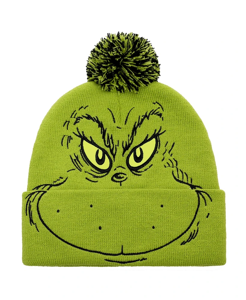 The Grinch Men's Dr. Seuss Face cuffed Knitted Pom Beanie