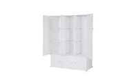 Slickblue 12 Cube Organizer Stackable Plastic Cube Storage Shelves Design Multifunctional Modular Closet Cabinet with Hanging Rod White