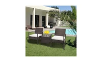 Slickblue Ty-3pcs 2pcs Arm Chairs 1pc Coffee Table Rattan Sofa Set Brown Gradient