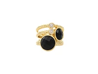 Rivka Friedman Hammered Satin Finish Faceted Black Onyx and Cubic Zirconia Stacked Ring