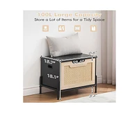 gaomon Storage Bench Rattan Entryway Bench with Seat Cushion for Entryway, Living Room, Bedroom, Black