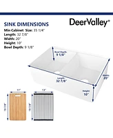 DeerValley 33" L X 20" W Rectangular Workstation Farmhouse Kitchen Sink, Shatter-Resistant