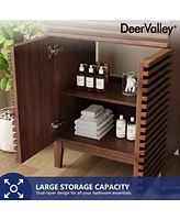 DeerValley 24" Bathroom Vanity with Ceramic Sink Top, Pre-assembled Mid-Century Wood Bathroom Cabinet Walnut