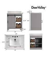 DeerValley 30'' Bathroom Vanity with Ceramic Sink Top, Pre-assembled Bathroom Cabinet with 2 Storage Baskets