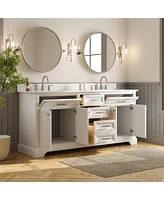 DeerValley 72'' Bathroom Vanity Double Sink Top with Backsplash, Pre-assembled Cabinet Sink Combo White