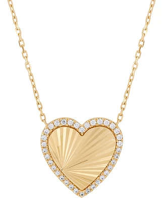 Diamond Heart Sunray Halo 18" Pendant Necklace (1/6 ct. t.w.) in 14k Gold-Plated Sterling Silver