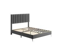 gaomon Bed Frame Modern Velvet Upholstered 11 Inch Bed Frame with Headboard No Box Spring Needed