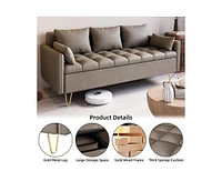 gaomon Modern 3-Seat Sofa Couch with Storage under Seat Cushion, Comfy Leather Fabric Sofa with 5 Pillows for Living Room, Bedroom, Apartment