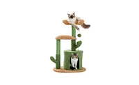 Slickblue Cactus Cat Tree Tower for Small and Medium Cats – Cozy Condo, Plush Perches, Sisal Scratching Post, and Fluffy Balls