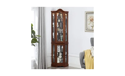 Slickblue Corner Curio Cabinet with Tempered Glass Shelves