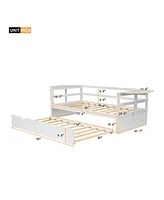 Slickblue Twin Size Daybed with Trundle and Foldable Shelves on Both Sides,White