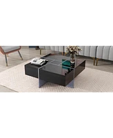 Slickblue Unique Design Coffee Table – 31.5" Square Cocktail with 4 Hidden Storage Compartments and Extendable Sliding Tabletop