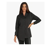 Stella Carakasi Women's Long Sleeves Cotton Poplin Asymmetrical Unique Cuff Transformation Tunic