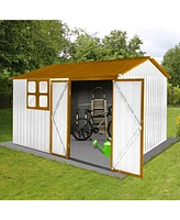 Metal garden sheds 10ftx8ft outdoor storage sheds white+yellow with window