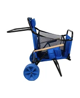 Beach Cart Chairs With Wheels 2 in 1 Foldable Beach Lounge Chair With Integrated Wagon Pull Cart Perfect for Backyard Pool or Picnic