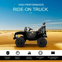 12V Kids Ride On Truck with Parent Remote Control, Electric Battery Powered Toy Car with Spring Suspension, Adjustable Speed, Led Lights and Horn, Bla