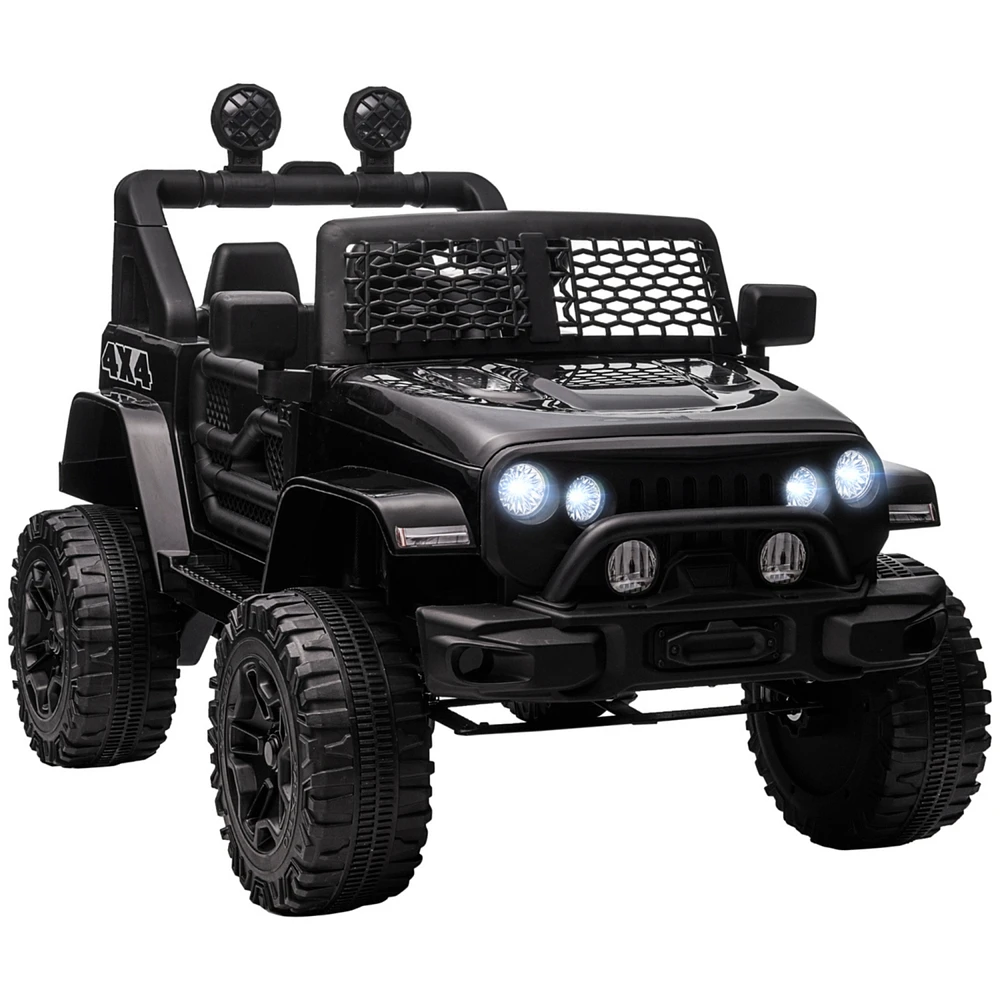 12V Kids Ride On Truck with Parent Remote Control, Electric Battery Powered Toy Car with Spring Suspension, Adjustable Speed, Led Lights and Horn, Bla
