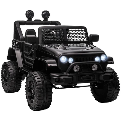12V Kids Ride On Truck with Parent Remote Control, Electric Battery Powered Toy Car with Spring Suspension, Adjustable Speed, Led Lights and Horn, Bla