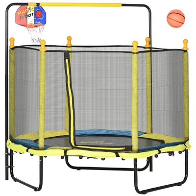 4.6' Kids Trampoline with Basketball Hoop, Horizontal Bar, 55" Indoor Trampoline with Net, Small Springfree Trampoline Gifts for Kids Toys, Ages