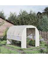 10' x 7' x 7' Walk-in Tunnel Greenhouse, Outdoor Green House with Anti-Tear Pe Cover, Zipper Doors and Mesh Windows, White