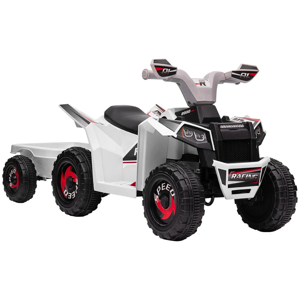 Simplie Fun Kids Atv Quad Car with Back Trailer, 6V Electric Ride On Car with Forward Backward Function, Wear-Resistant Wheels for Toddlers Ages 18-36