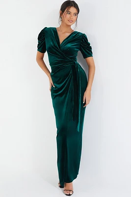 Quiz Women's Velvet Maxi Dress With Puff Sleeves