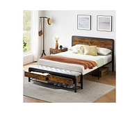 Garmin Bed Frame with Upholstered Ottoman Storage, Platform Bed Frame with Mattress Foundation, Brown