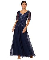 Adrianna Papell Women's Embellished Mesh V-Neck Gown