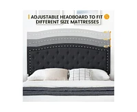 gaomon Queen Size Bed Frame with Button Tufted Headboard, Mattress Foundation, Easy Assembly