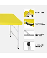 Slickblue 4ft Yellow Portable Folding Table for Indoor and Outdoor Use, Lightweight and Space-Saving