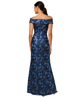 Adrianna Papell Women's Jacquard Off-The-Shoulder Gown