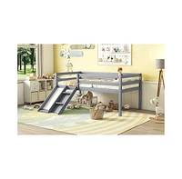 Slickblue Twin Low Loft Bed with Slide, Ladder, Safety Guardrails, No Box Spring Needed