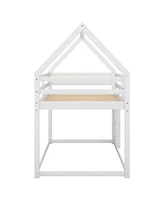 Slickblue Twin over Twin Low Bunk Bed in White - House Design with Ladder for Easy Access, Perfect for Kids' Bedrooms and Saving Space