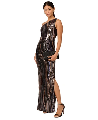 Adrianna Papell Women's Sequined One-Shoulder Gown