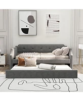 Slickblue Upholstered Daybed with Trundle, Wood Slat Support,Upholstered Frame Sofa Bed , Twin,Grey