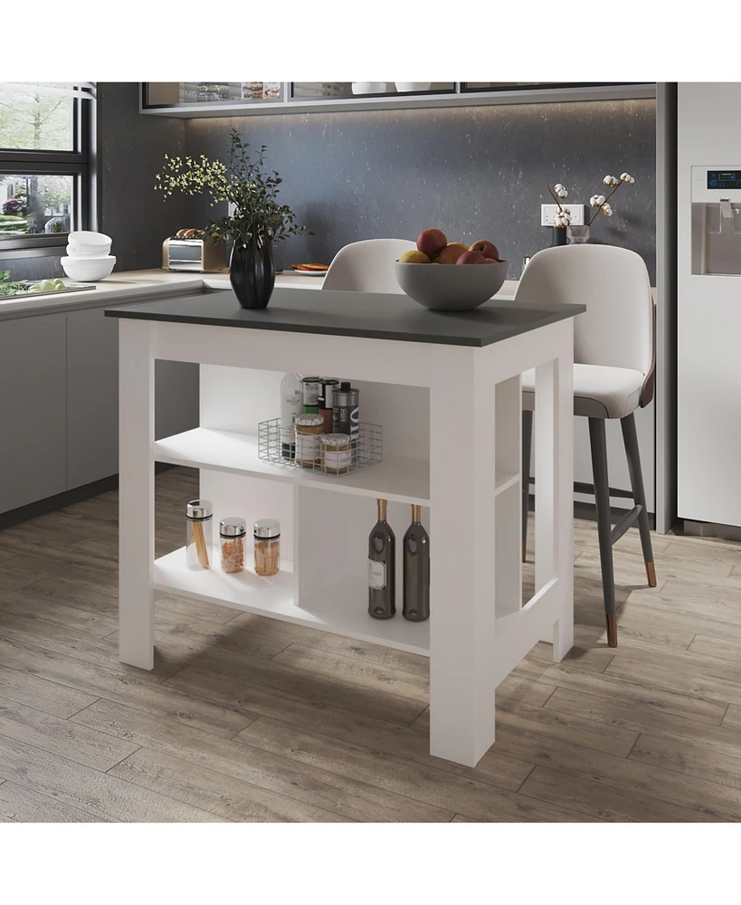 Fm Furniture Aztec Kitchen Island in melamine with open storage,gray+white