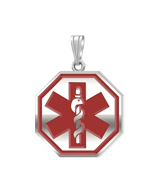 Drs, Inc. 925 Sterling Silver Octagon Red Medical Pendant, 1 inch